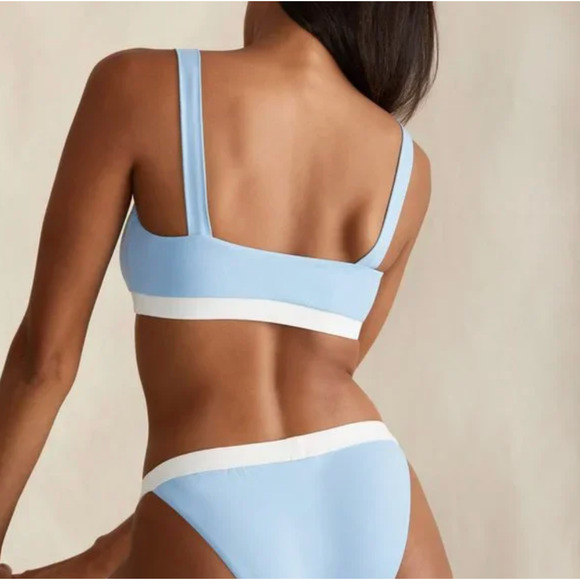 NWT Onia Zoe Tricot Bikini Top in Airy Blue and White size large - Picture 2 of 2